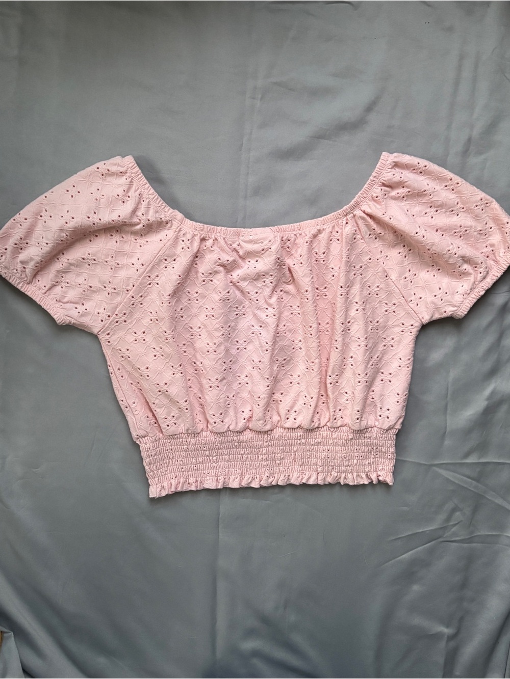 SO Pink Eyelet Smocked Crop Top - Picture 2 of 7